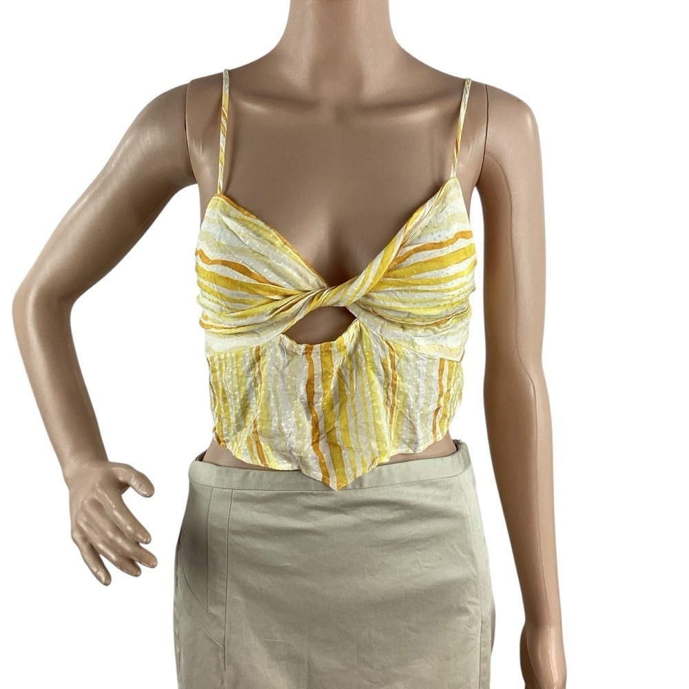 Sage The Label Artisan Twist Front Crop Top Yellow White S